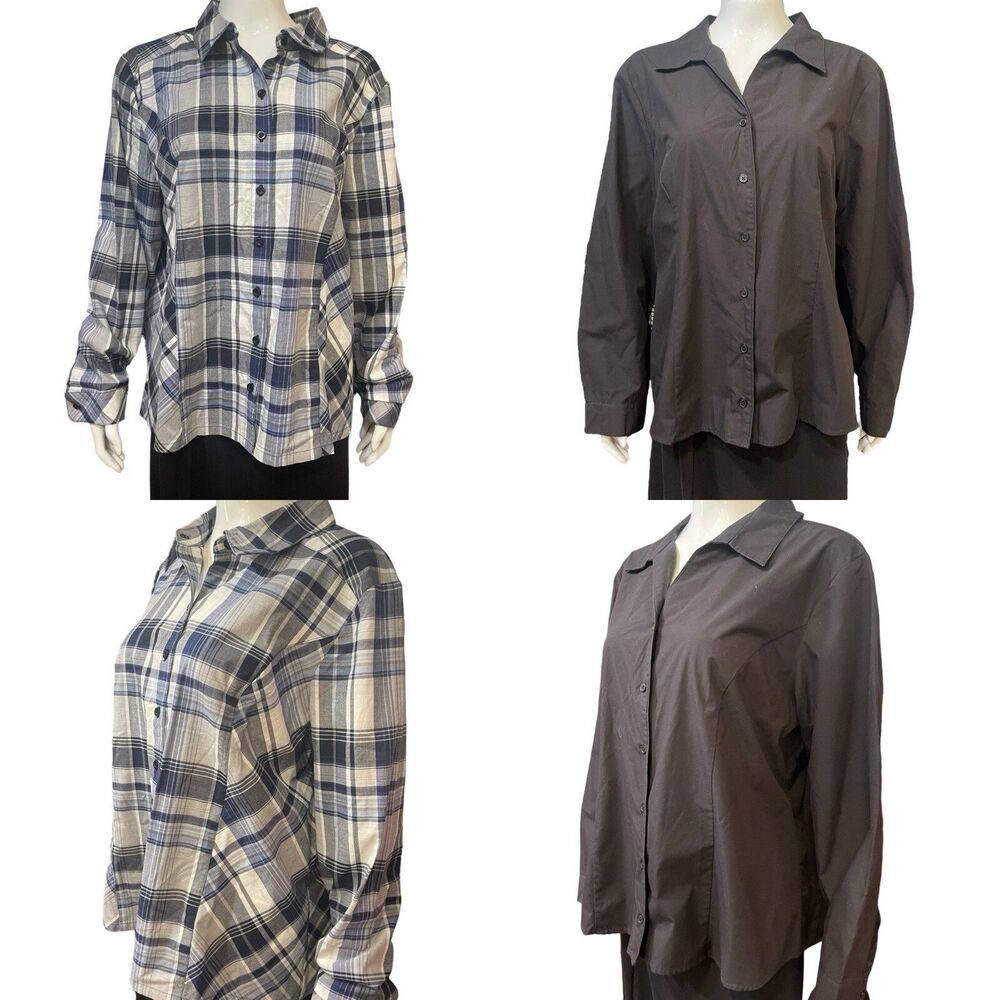Christopher Banks Lot 2 Long Sleeve Button Down Shirt Blouse Plaid Black Sz XL